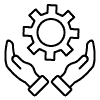 Two hands around a cog icon