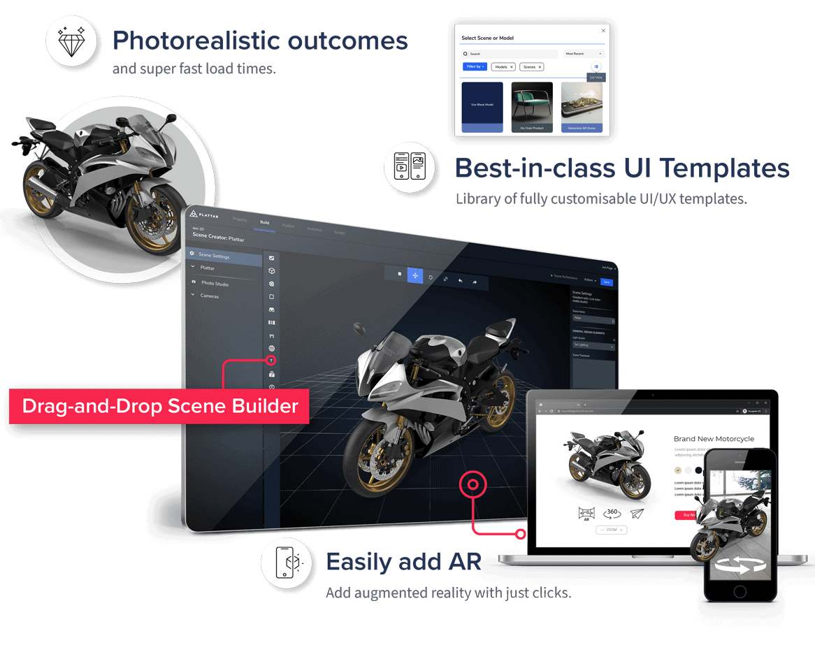 Silver motorbike displayed on different devices