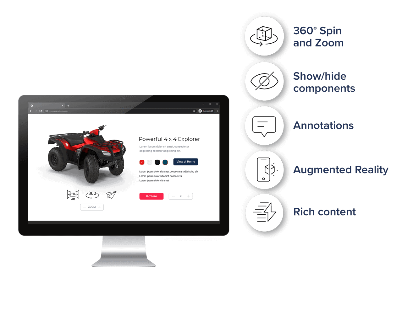 Red quad bike being displayed on a desktop computer