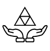 Hands below three triangles icon