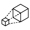 Small cube scaling up into a large cube icon